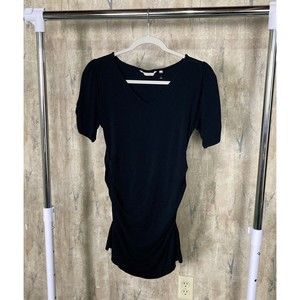 Soft Surroundings Black Ruched T-shirt Tunic Top V Neck Small EUC